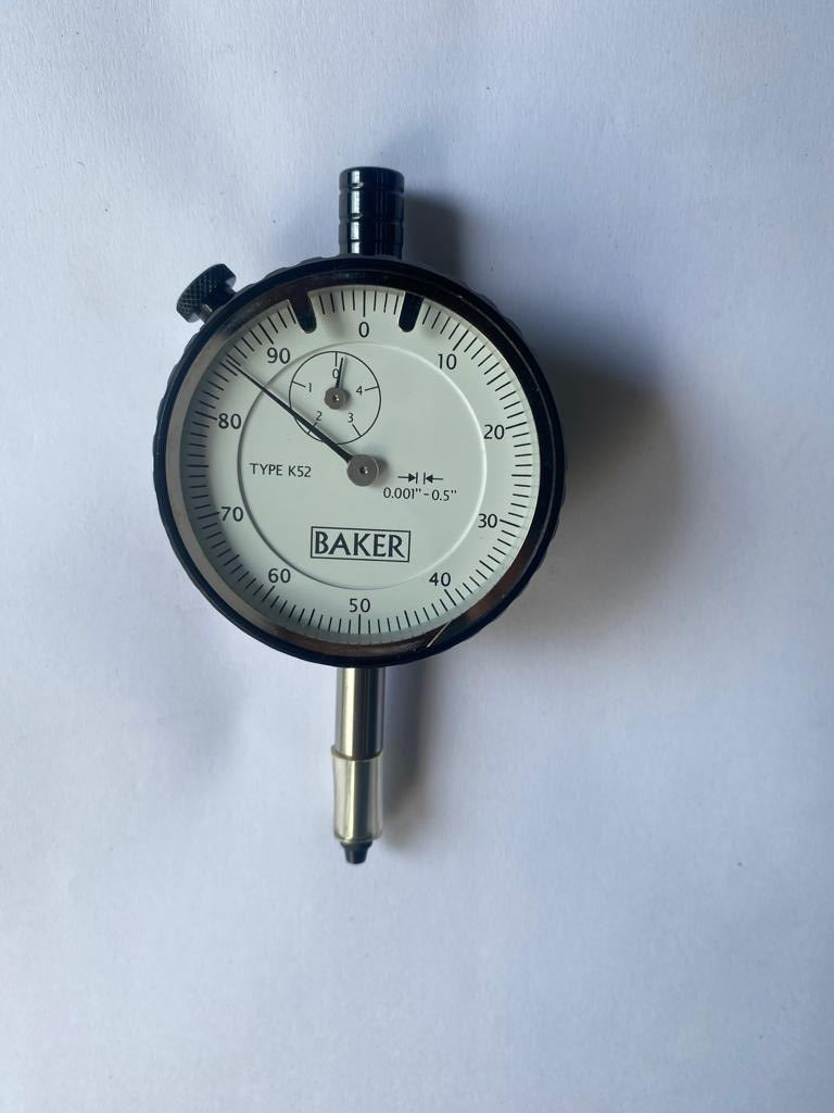 BAKER K52 / DIAL GAUGE PLUNGER TYPE (0.001" L.C., 0.5" RANGE, GRADUATION 0-100), 56 MM BEZEL DIA