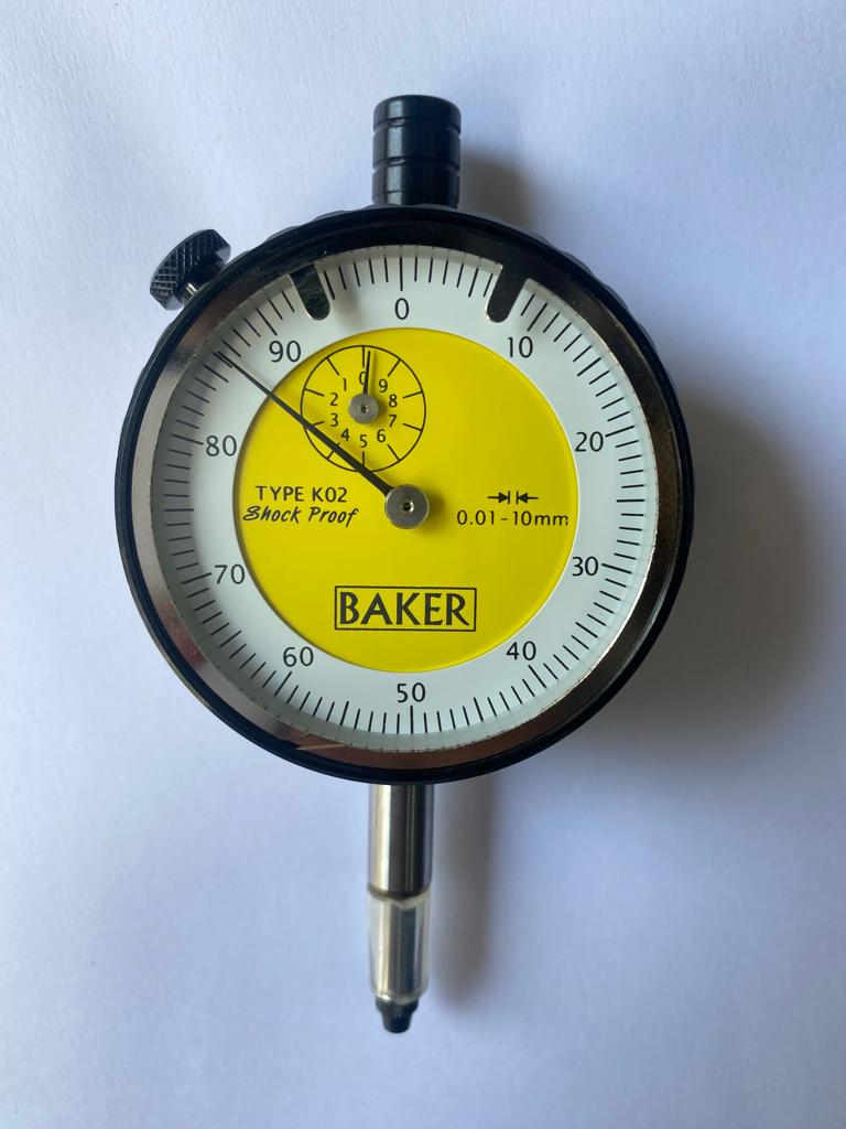 BAKER KO2 / DIAL GAUGE PLUNGER TYPE (0.01 MM L.C., 10 MM RANGE, GRADUATION 0-100), 56 MM BEZEL DIA