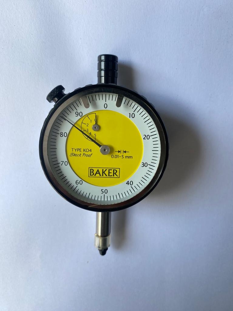 BAKER KO4 / DIAL GAUGE PLUNGER TYPE (0.01 MM L.C., 5 MM RANGE, GRADUATION 0-100), 56 MM BEZEL DIA