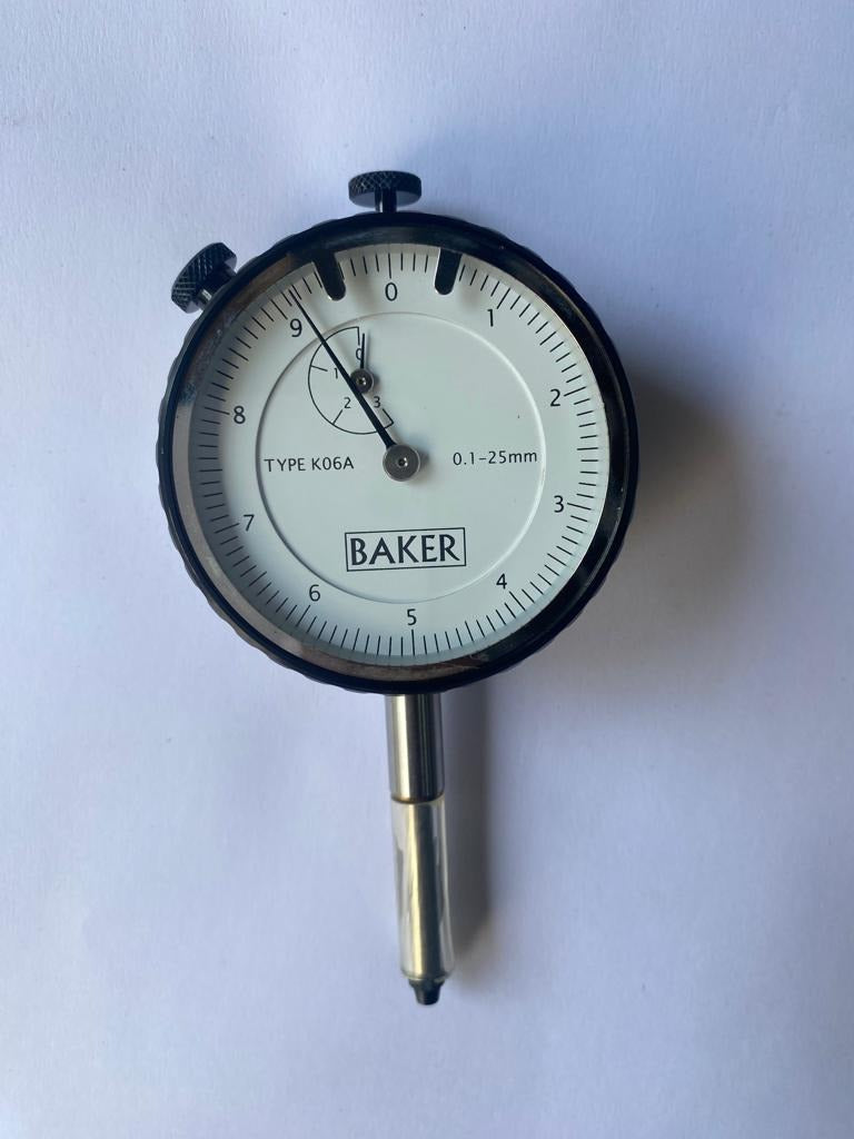 BAKER KO6A / DIAL GAUGE PLUNGER TYPE (0.1 MM L.C., 25 MM RANGE, GRADUATION 0-10), 56 MM BEZEL DIA