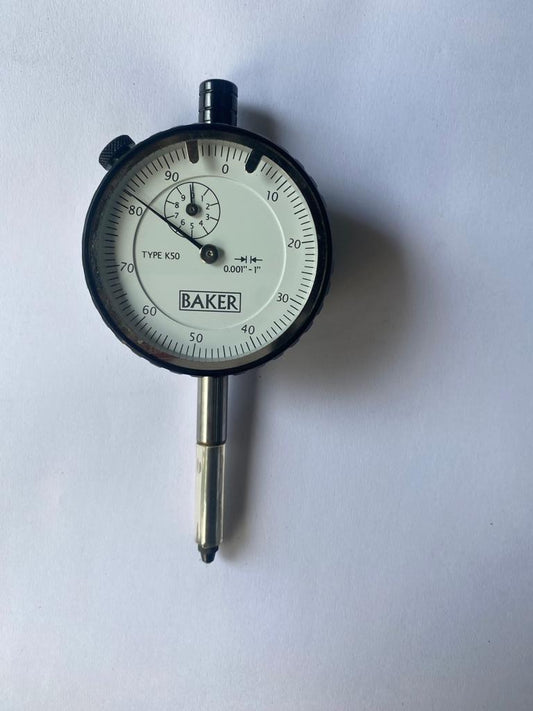 BAKER K50 / DIAL GAUGE PLUNGER TYPE (0.001" L.C., 1.0" RANGE, GRADUATION 0-100), 56 MM BEZEL DIA