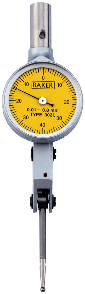 BAKER 302L / LONG STYLUS LEVER TYPE DIAL GAUGE (0.01 MM L.C., 0.8 MM RANGE), WITH ACCESSORIES, 29 MM BEZEL DIA