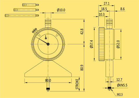 BAKER K158/0 / 0-200 MM DIAL DEPTH GAUGE (0.1 MM L.C.)