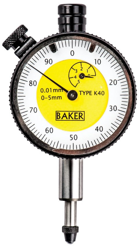 BAKER K40 / GAUGE PLUNGER TYPE (0.01 MM L.C., 5.0 MM RANGE, GRADUATION 0-100), 40 MM BEZEL DIA