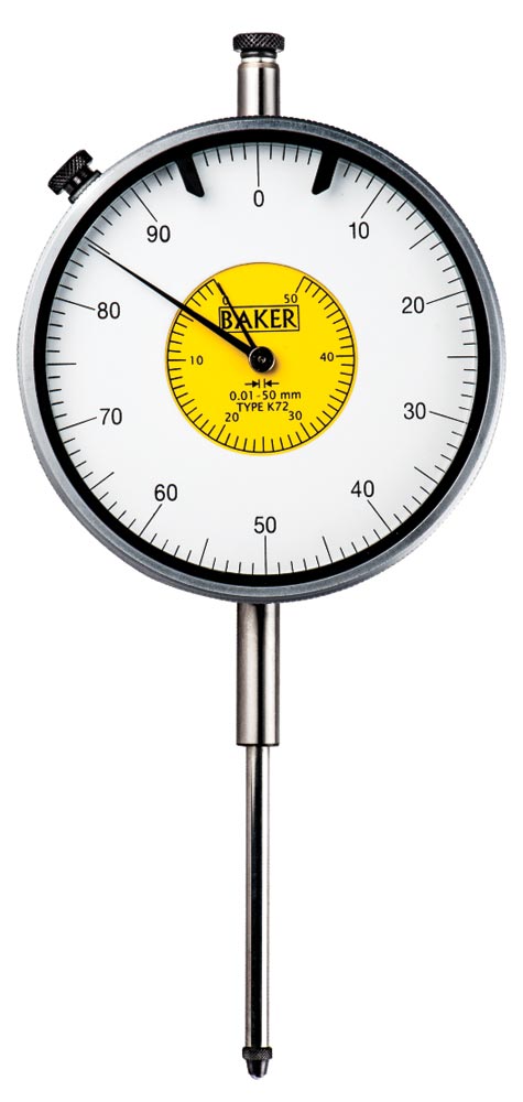 BAKER K72 / DIAL GAUGE PLUNGER TYPE (0.01 MM L.C., 50 MM RANGE, GRADUATION 0-100), 88 MM BEZEL DIA