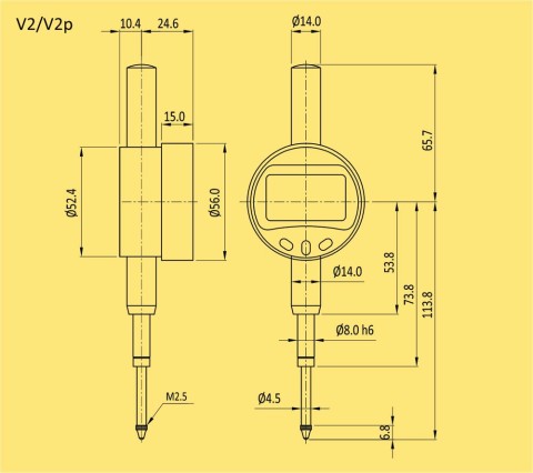 BAKER V2 / 25 MM / 1" DIGITAL DIAL GAUGE (0.01 MM / 0.0005" L.C.)