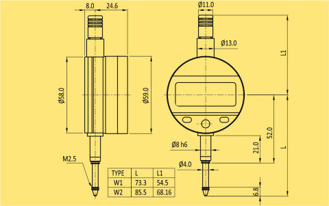 BAKER W3 / 50 MM / 2" DIGITAL DIAL IP67 (0.001 MM / 0.00005" L.C.)